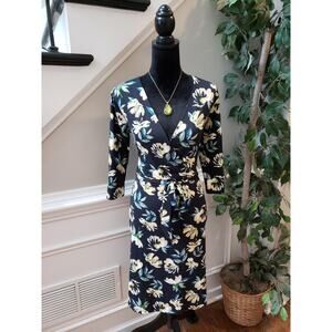 Serra Dress Women S Black Floral Wrap Belted Polyester Spandex V-Neck